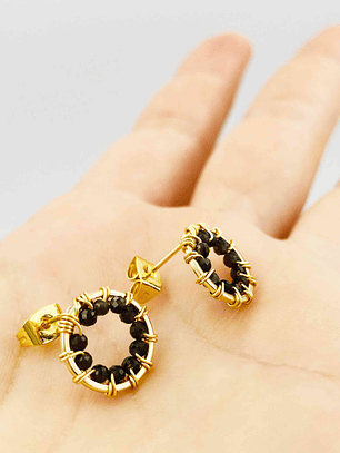 Aretes Botón Obsidiana