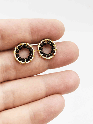 Aretes Botón Obsidiana