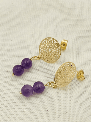 Aretes mandála dorada y Amatista