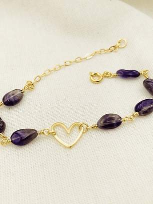 Pulsera Corazón y piedras Amatista