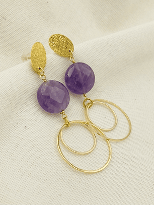 Aretes largos con piedra Amatista