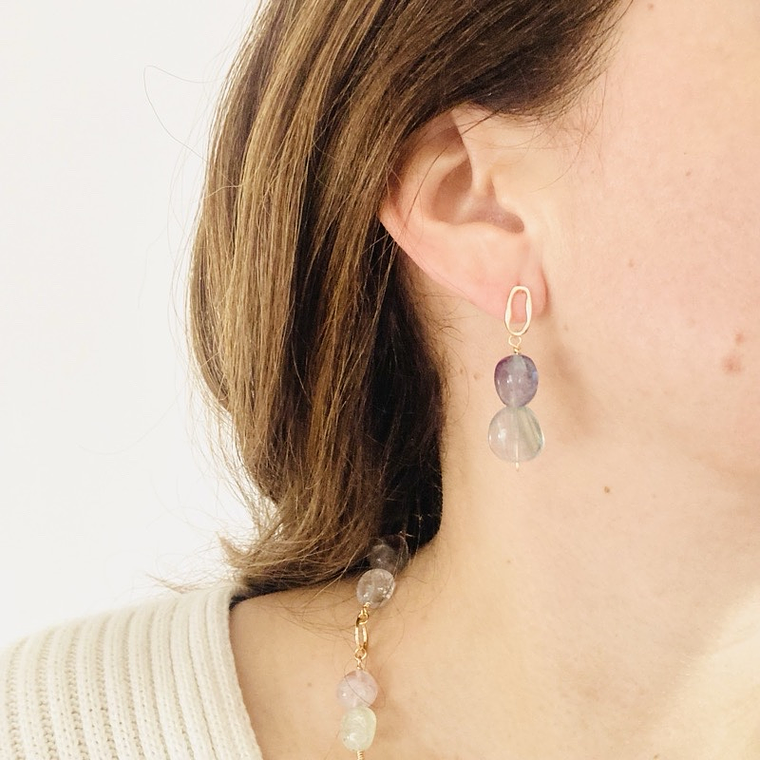 Aretes dorados con piedra Fluorita 2