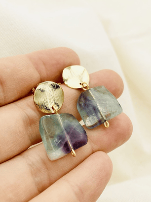 Aretes cortos piedra Fluorita cuadrada