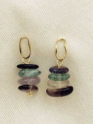 Aretes dorado y piedra Fluorita en chip