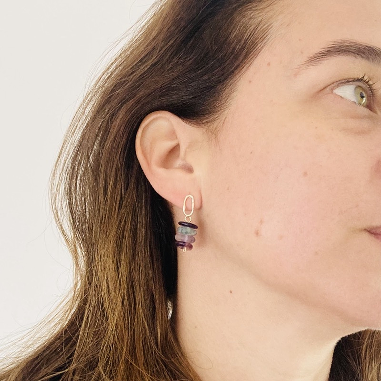 Aretes dorado y piedra Fluorita en chip 2