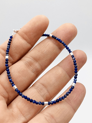 Pulsera De Plata Y Piedritas Lapislázuli Mini
