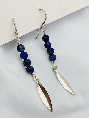 Aretes Plumas De Plata Y Lapislazuli
