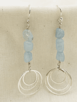 Aretes argollas de plata y Aguamarina