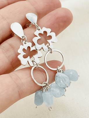 Aretes tréboles de Abutilón y Aguamarina