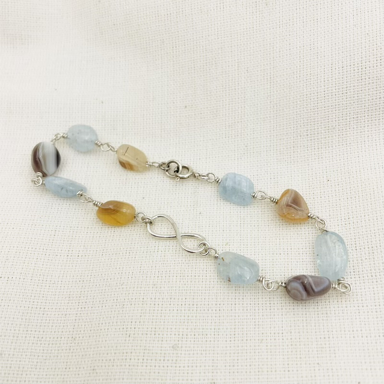 Pulsera Infinito Con Piedras Aguamarina Y Agatas 1