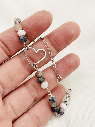 Pulsera Corazón de plata con piedras
