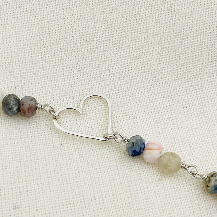 Pulsera Corazón de plata con piedras 3