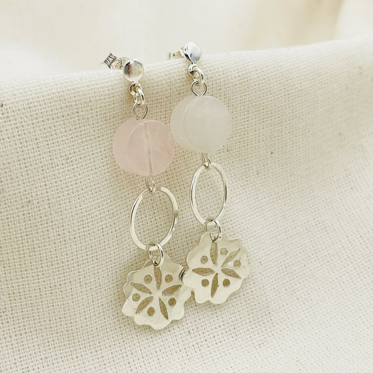 Aretes Botón de Abutilón y Cuarzo rosa 2