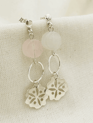 Aretes Botón de Abutilón y Cuarzo rosa
