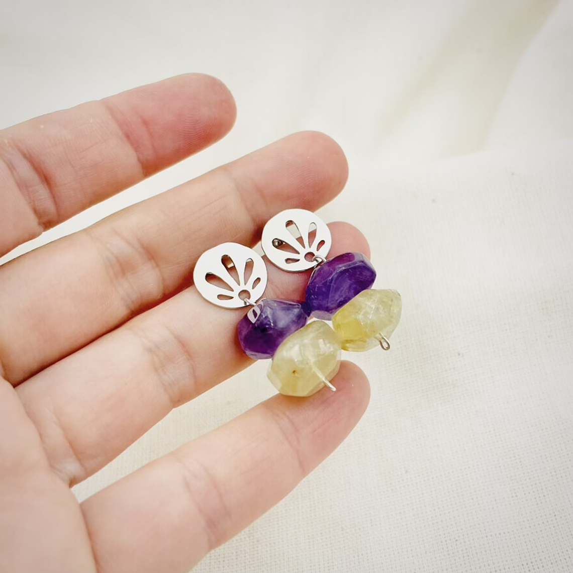 Aretes de Plata y Cuarzos Naturales 2