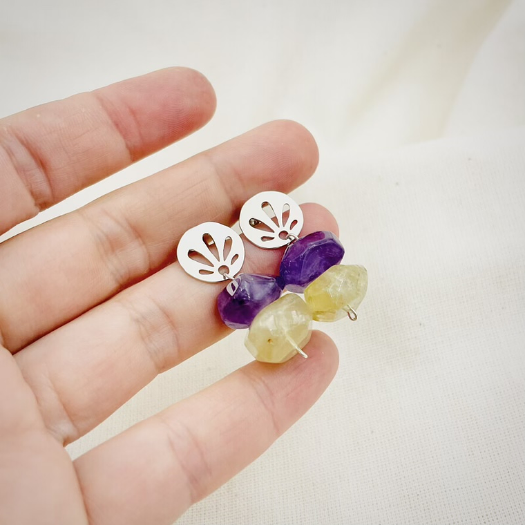 Aretes de Plata y Cuarzos Naturales 2