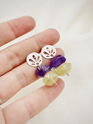 Aretes de Plata y Cuarzos Naturales