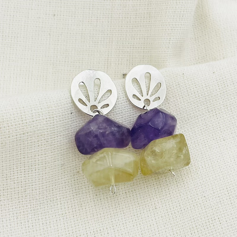 Aretes de Plata y Cuarzos Naturales 1