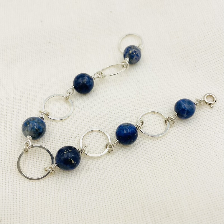 Pulsera argollas de plata y Lapislazuli 3
