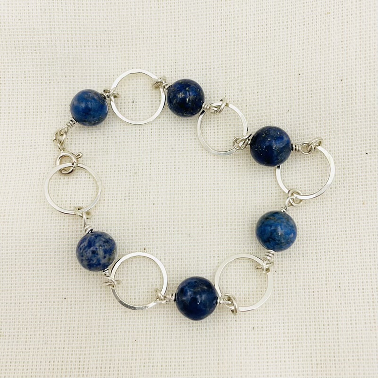 Pulsera argollas de plata y Lapislazuli 4