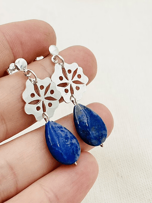 Aretes flor Abutilón con gotas de Lapislázuli