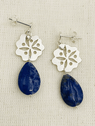 Aretes flor Abutilón con gotas de Lapislázuli
