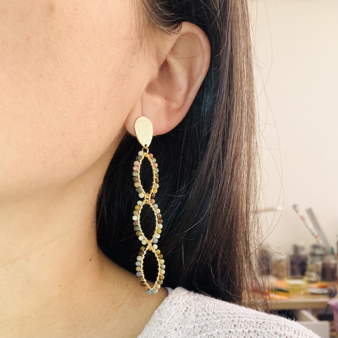 Aretes ¨Jacinta Tierra¨con Ágatas multicolor 2