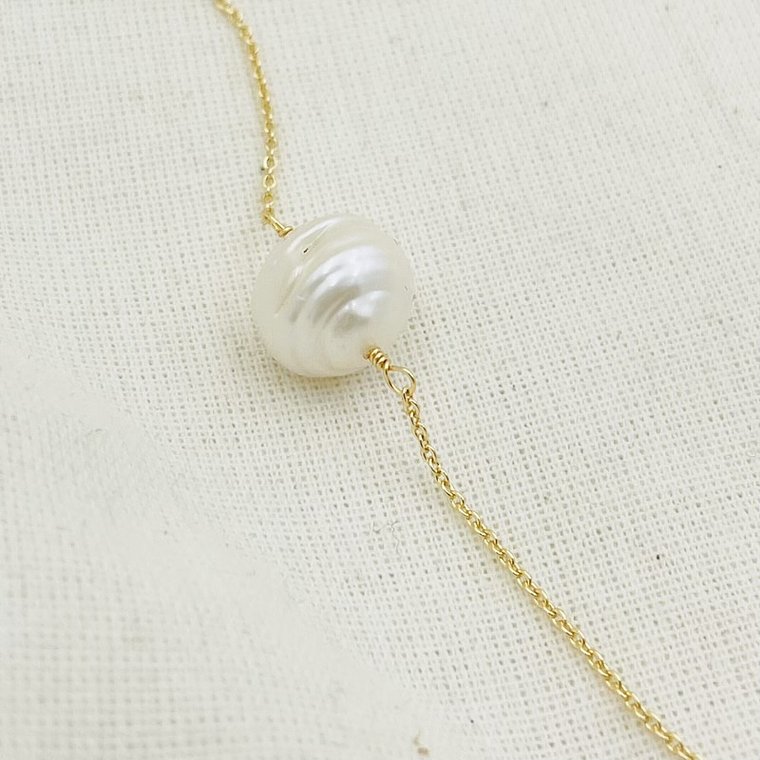 Collar cadena dorado con perla solitario 3