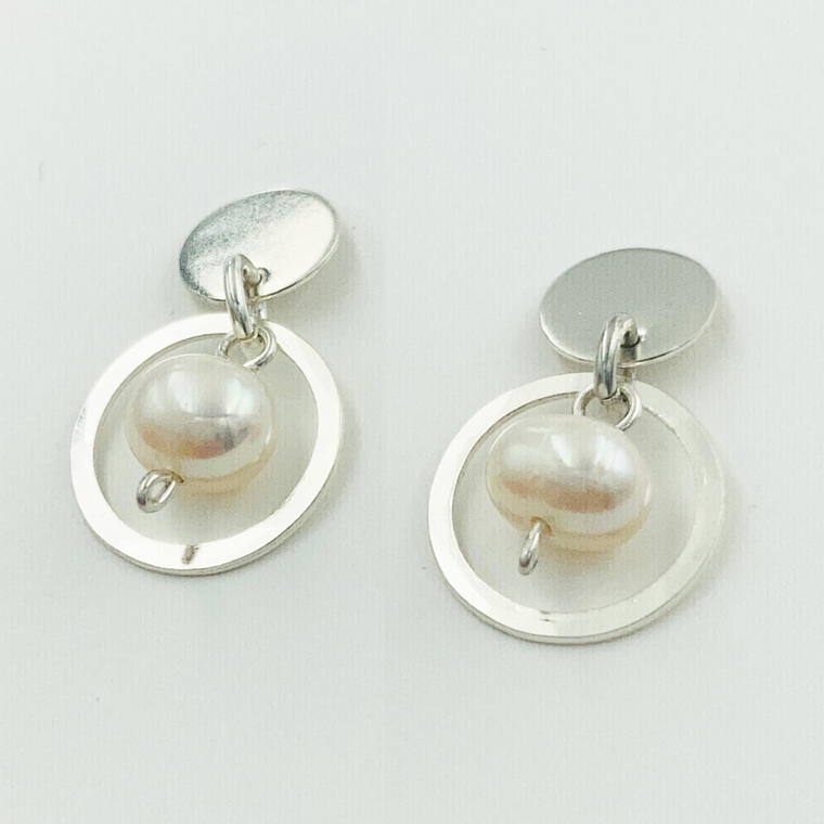 Aretes Argolla Pequeña De Plata Y Perlas 1