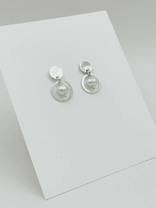 Aretes Argolla Pequeña De Plata Y Perlas