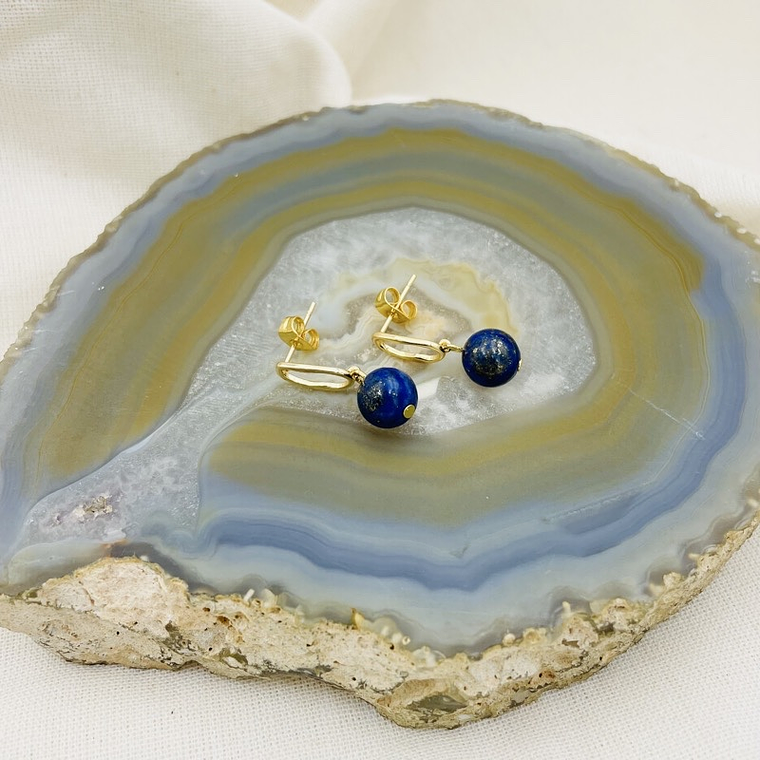 Aretes óvalos dorados con Lapislazuli 4