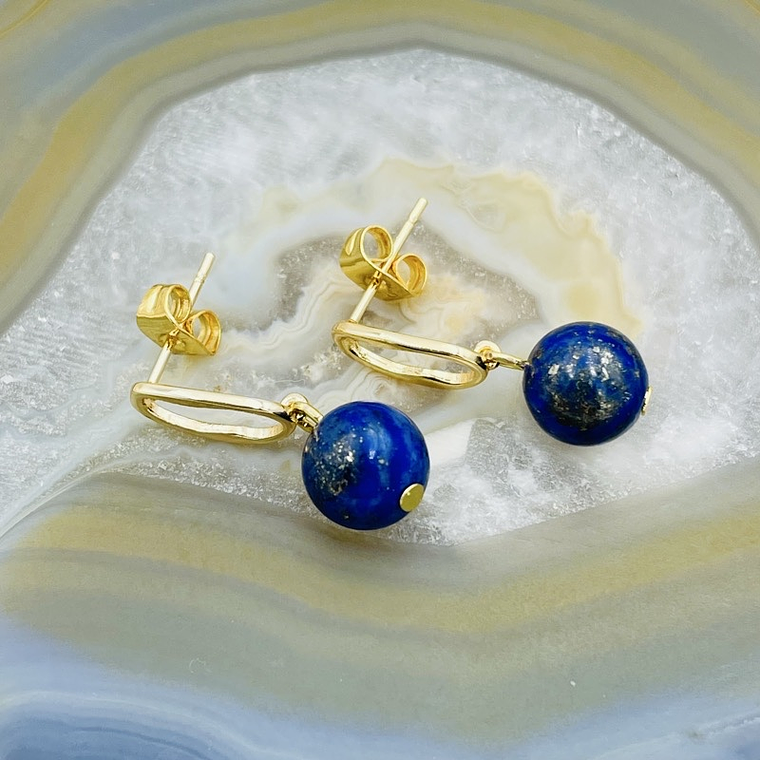 Aretes óvalos dorados con Lapislazuli 2