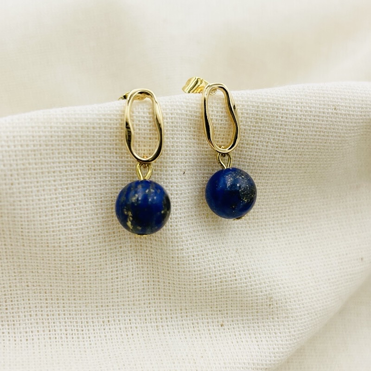 Aretes óvalos dorados con Lapislazuli 1