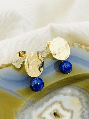 Aretes redondos dorados con Lapislazuli
