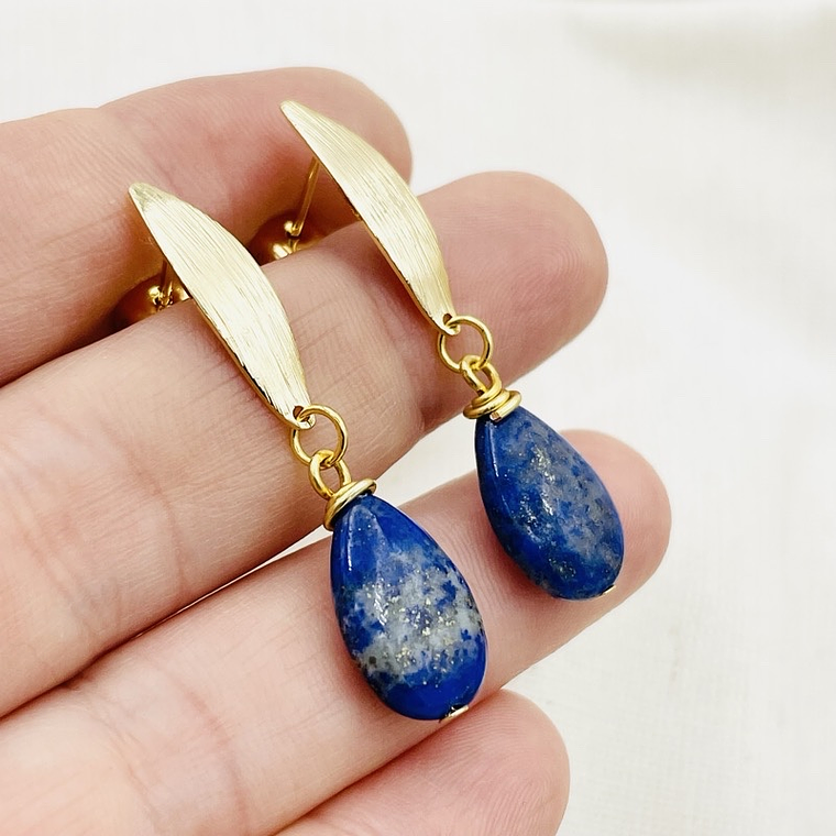 Aretes ojos dorados  con Lapislázuli 2