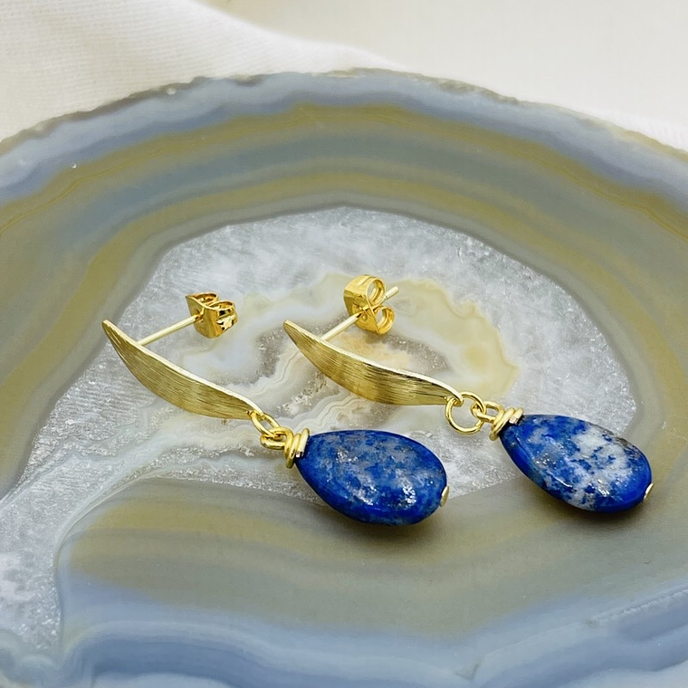 Aretes ojos dorados  con Lapislázuli 4