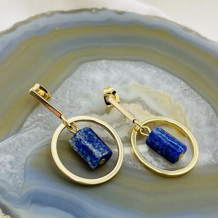 Aretes argolla dorados con Lapislázuli 1