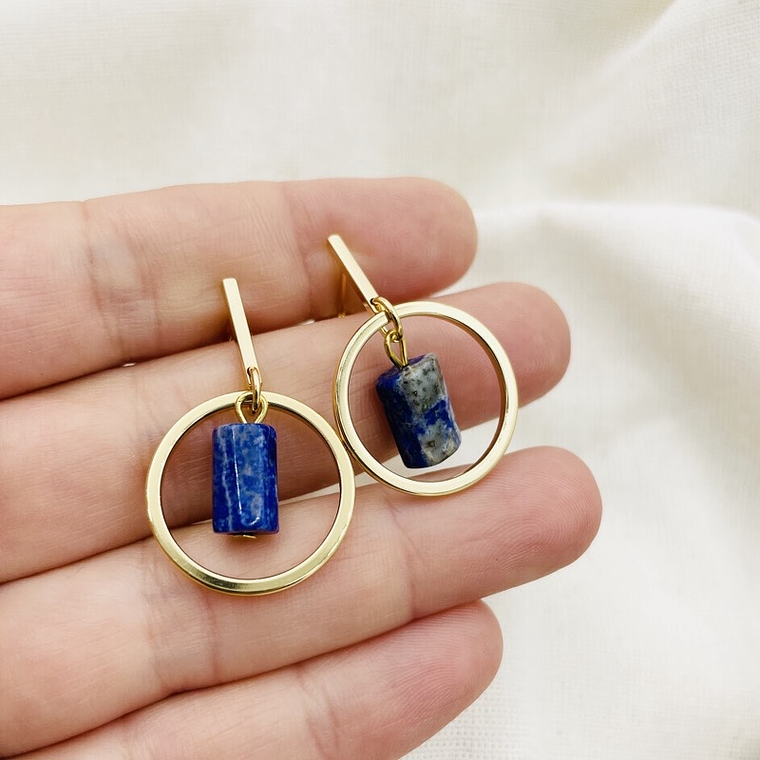 Aretes argolla dorados con Lapislázuli 2