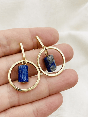 Aretes argolla dorados con Lapislázuli