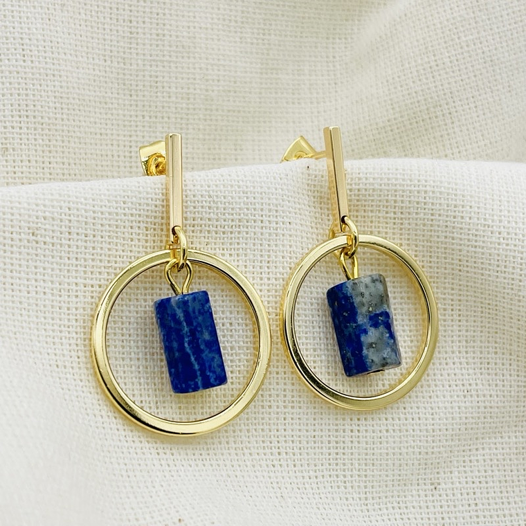 Aretes argolla dorados con Lapislázuli 3