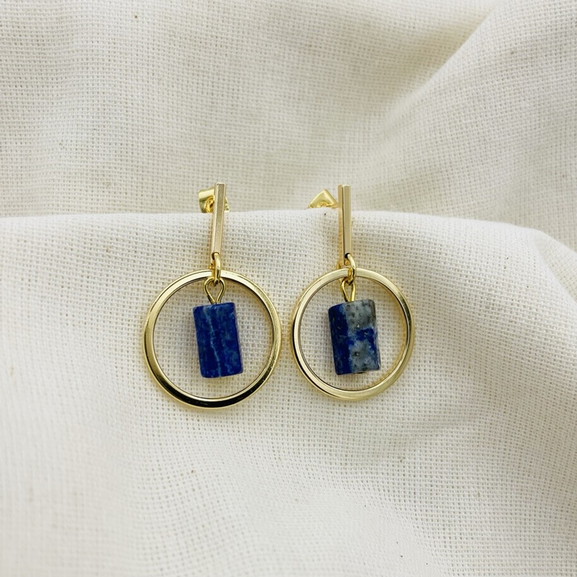 Aretes argolla dorados con Lapislázuli 4