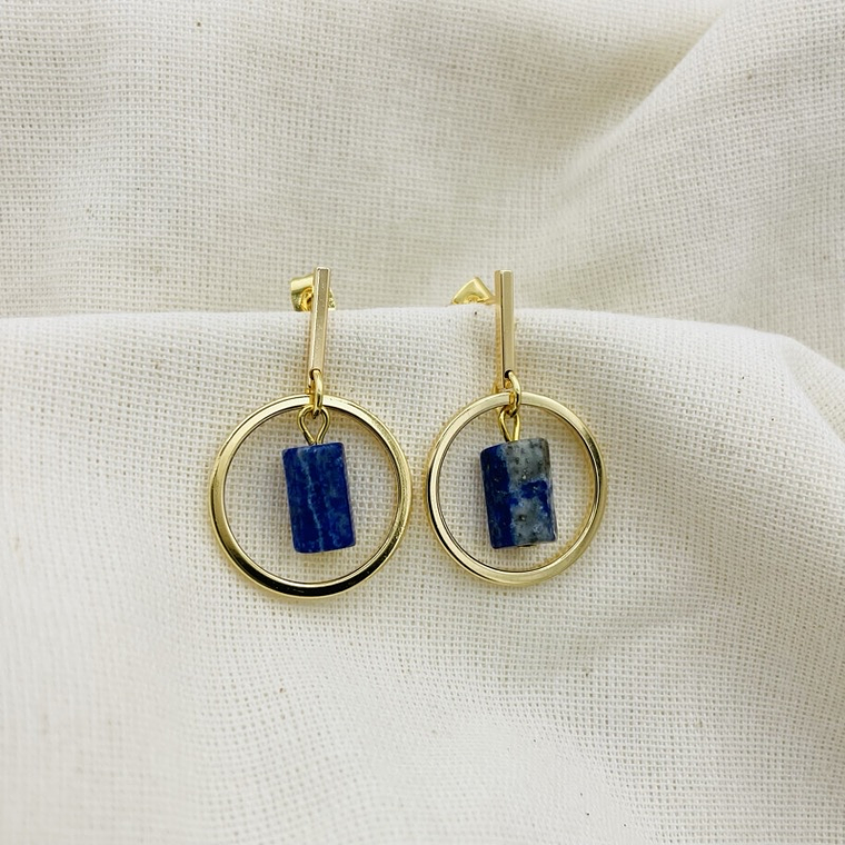 Aretes argolla dorados con Lapislázuli 4