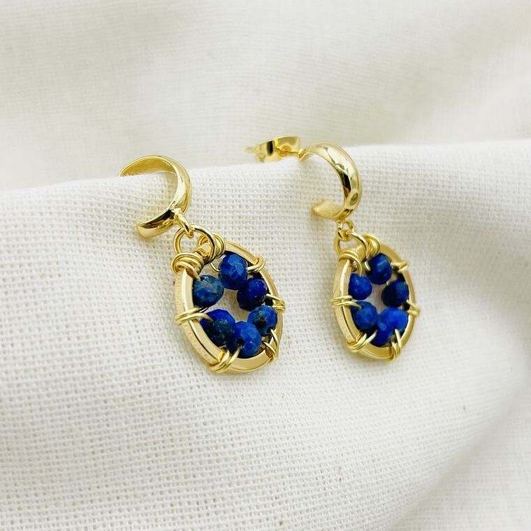 Aretes ¨Girasol¨ entorchado con Lapislázuli 2