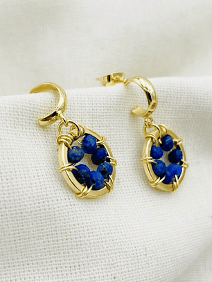 Aretes ¨Girasol¨ entorchado con Lapislázuli