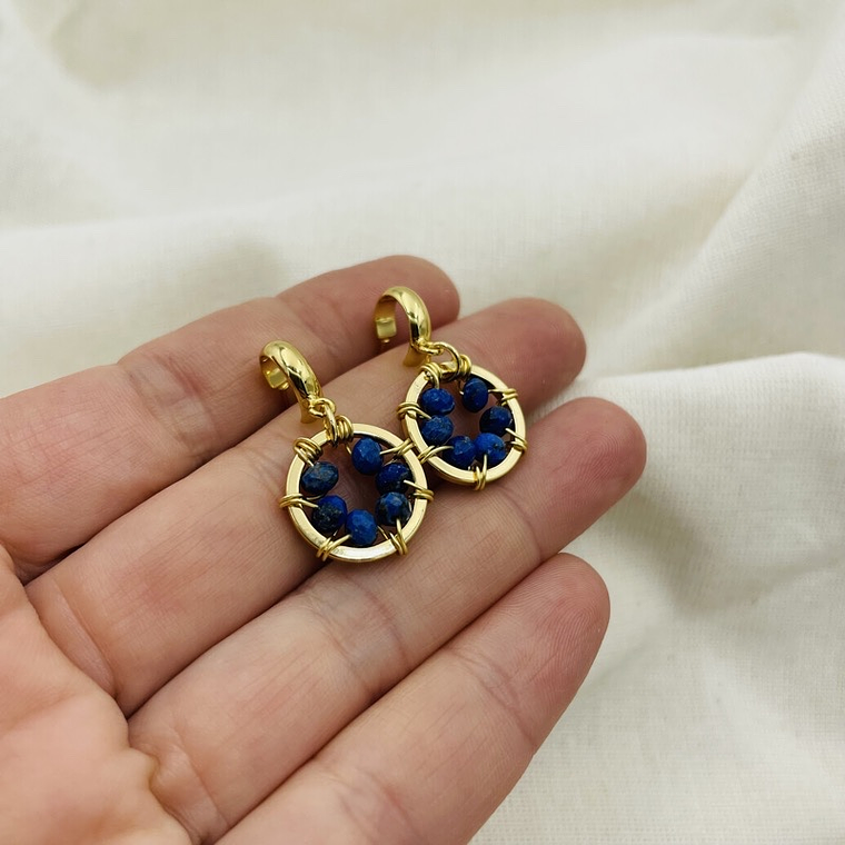 Aretes ¨Girasol¨ entorchado con Lapislázuli 3