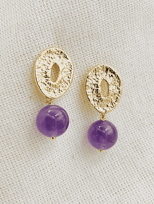 Aretes óvalo dorados con piedra Amatista