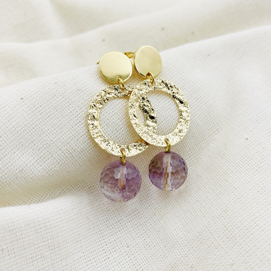 Aretes Dorados Con Cuarzo Amatista 1