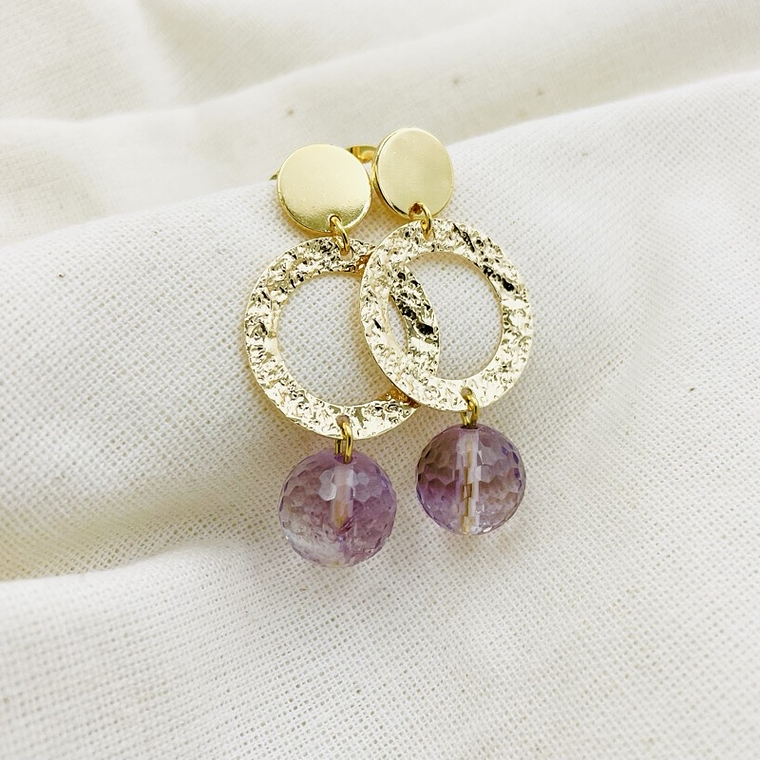 Aretes Dorados Con Cuarzo Amatista 1