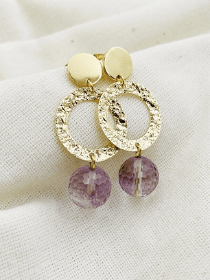 Aretes Dorados Con Cuarzo Amatista
