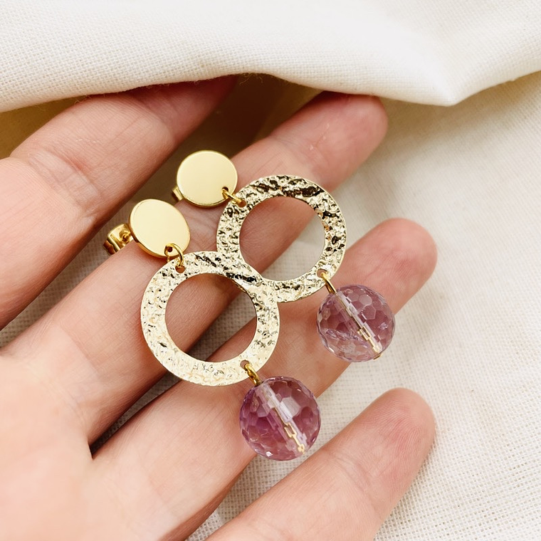 Aretes Dorados Con Cuarzo Amatista 2